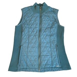 Prana Diva Dark Green Teal Quilted Ribbed Sherpa Lined Zip Vest Medium